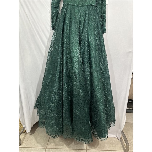 NWT Mac Duggal [ 2 ] 11215 Floral Embellished Long Sleeve ALine Gown Green J2059 - Picture 10 of 16